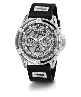 GUESS Mens Black Silver Tone Multi-function Watch