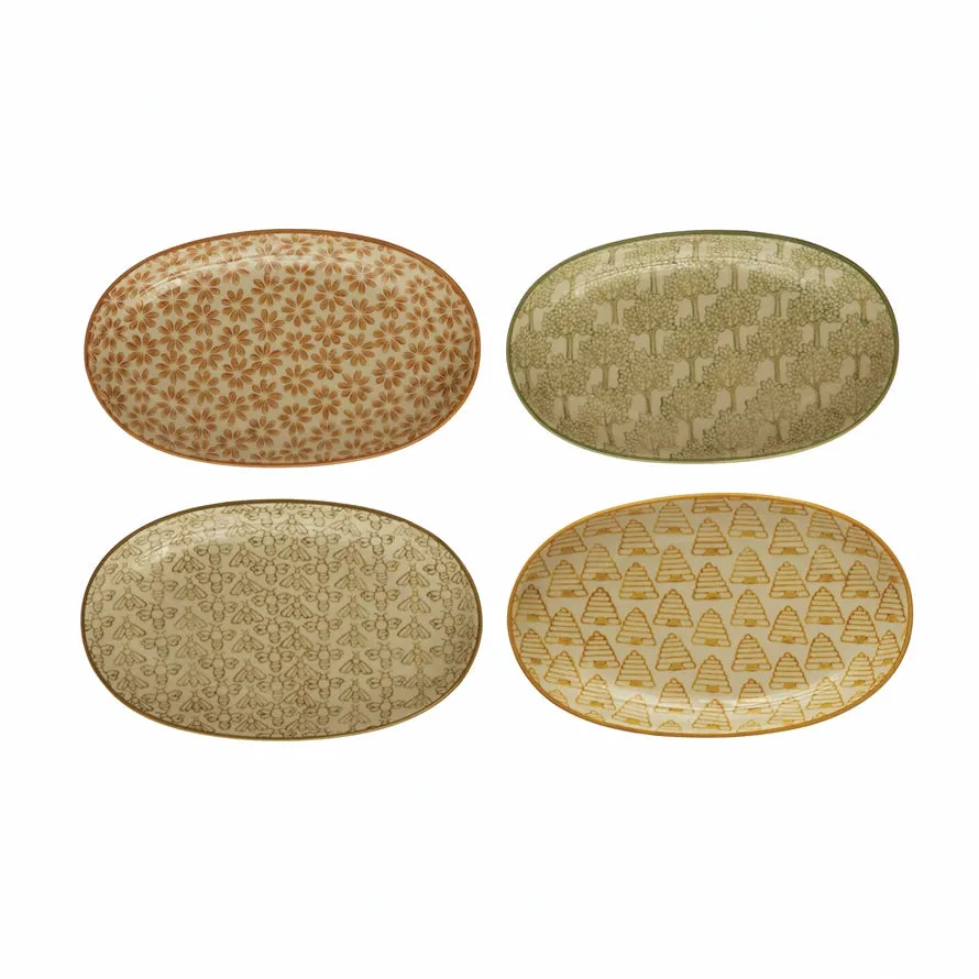 Hand-Stamped Stoneware Plate, Four Styles