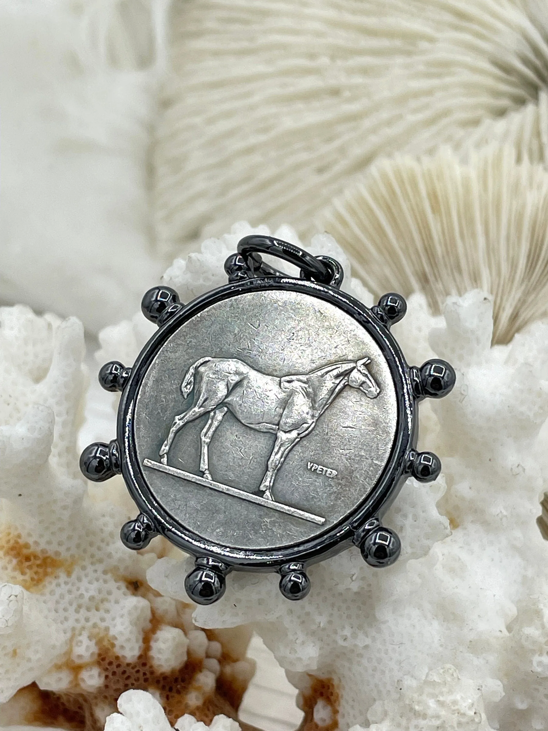 Horse Coin Pendant, Coin Pendant, Equestrian Pendant, Equestrian Coin, Coin Bezel, Art Deco Coin, Replica Coin, Horse Coin Fast Ship