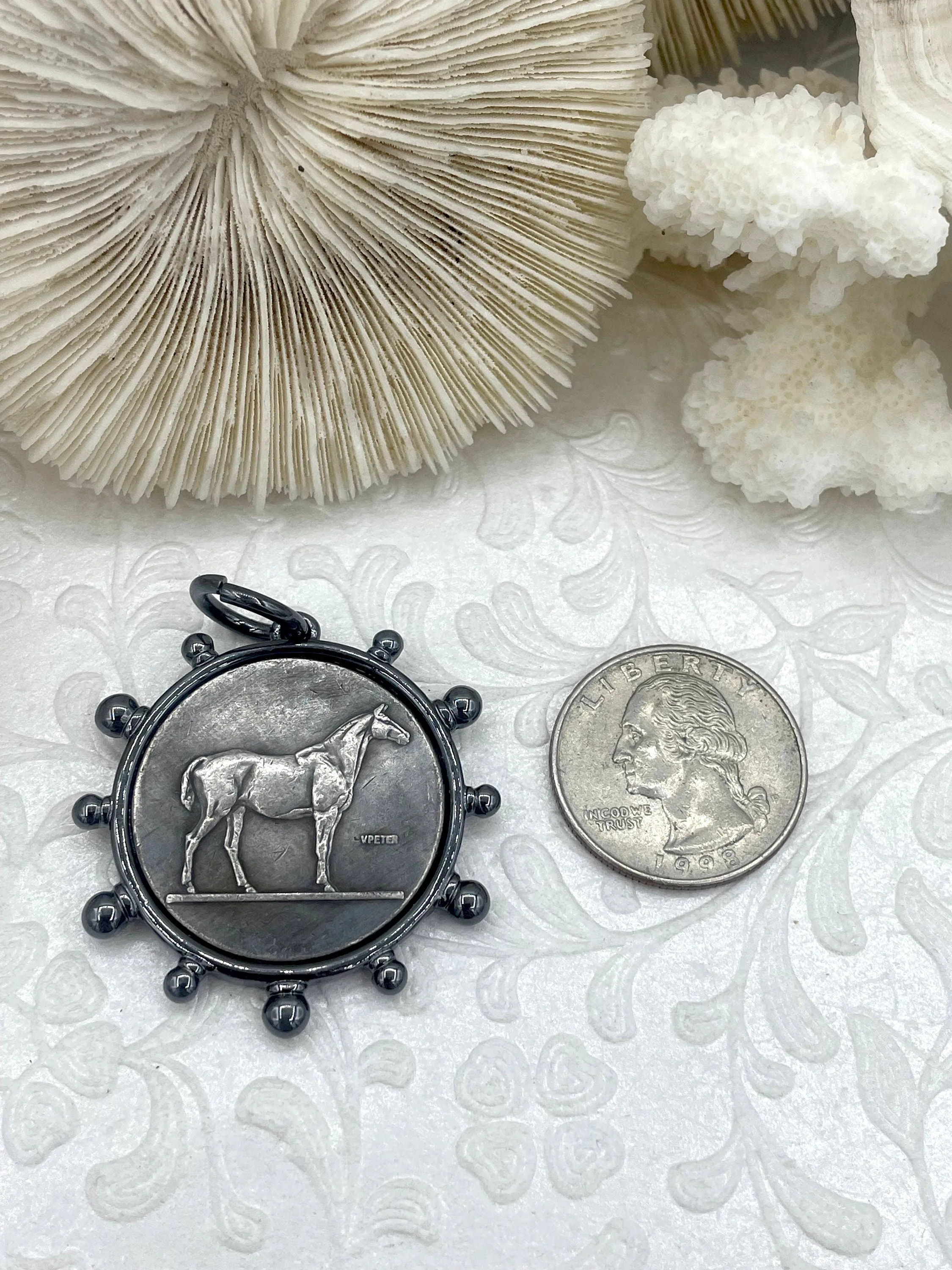 Horse Coin Pendant, Coin Pendant, Equestrian Pendant, Equestrian Coin, Coin Bezel, Art Deco Coin, Replica Coin, Horse Coin Fast Ship