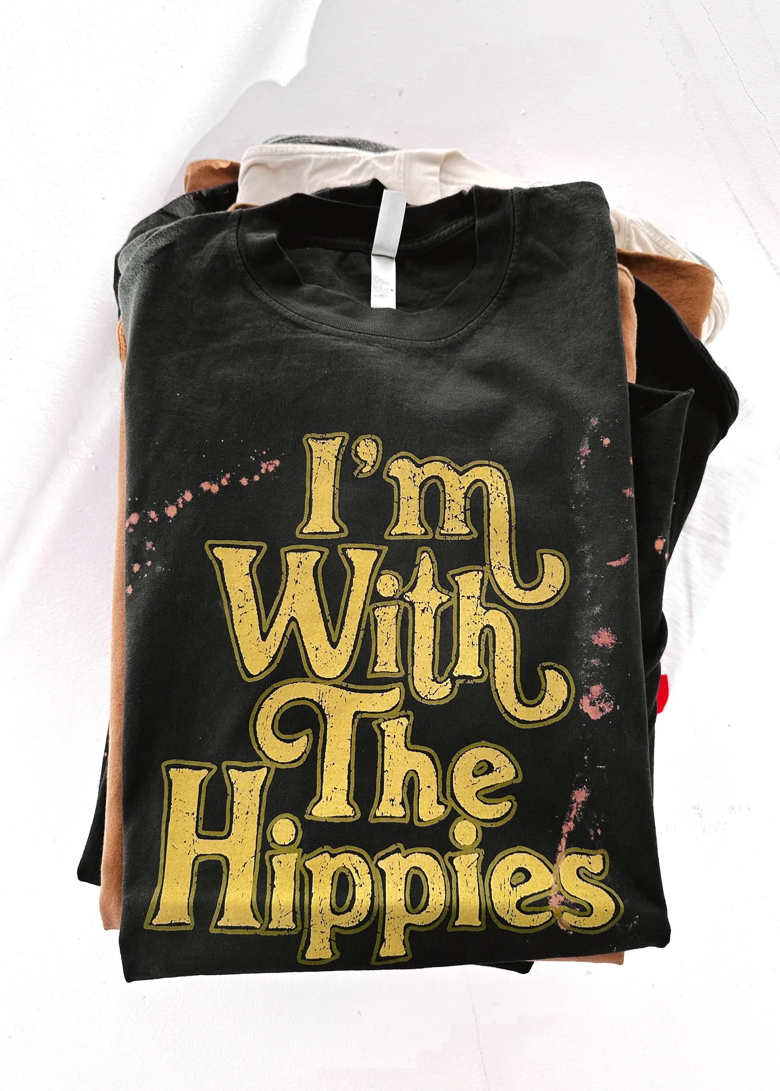 I'M WITH THE HIPPIES BLEACHED OUT SIDE SLIT TEE