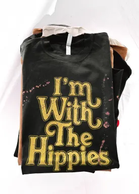 I'M WITH THE HIPPIES BLEACHED OUT SIDE SLIT TEE