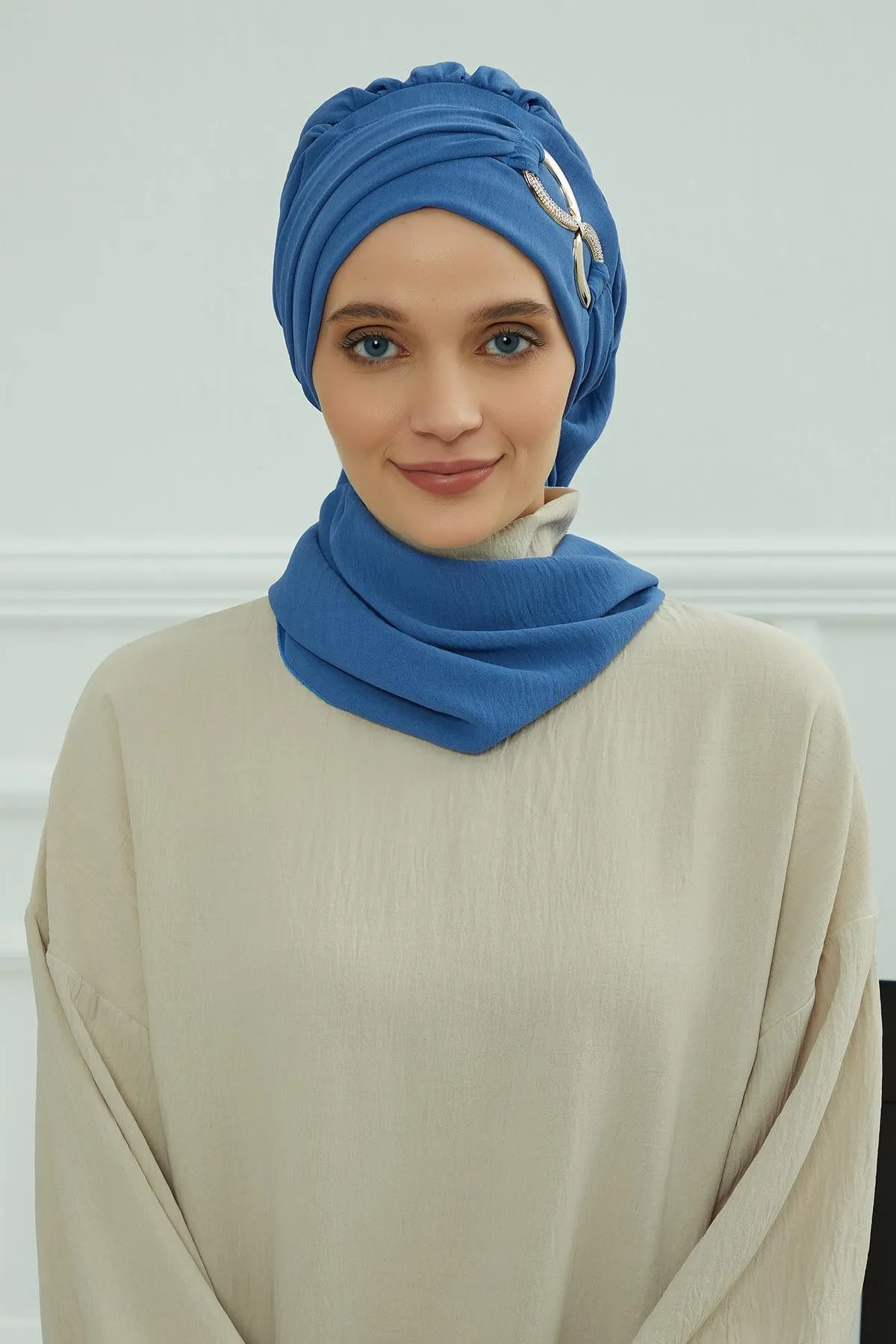 Instant Turban Lightweight Aerobin Scarf Head Turbans with Gorgeous Gold Accessory For Women Headwear Stylish Elegant Design,HT-94
