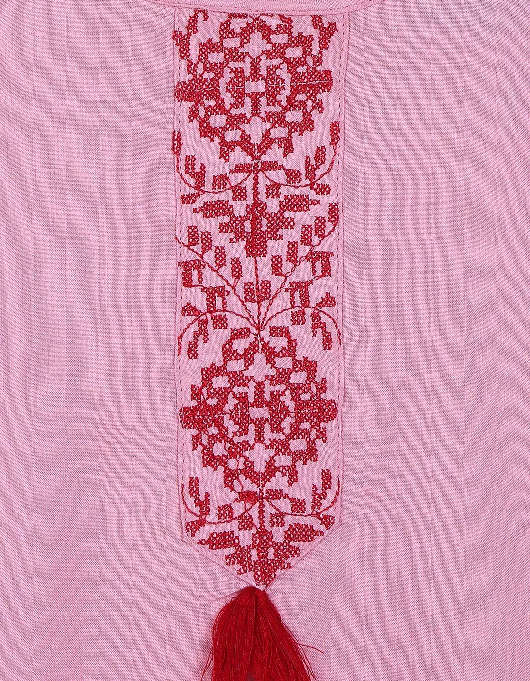 Ishin Girls Viscose Rayon Pink Embroidered Top