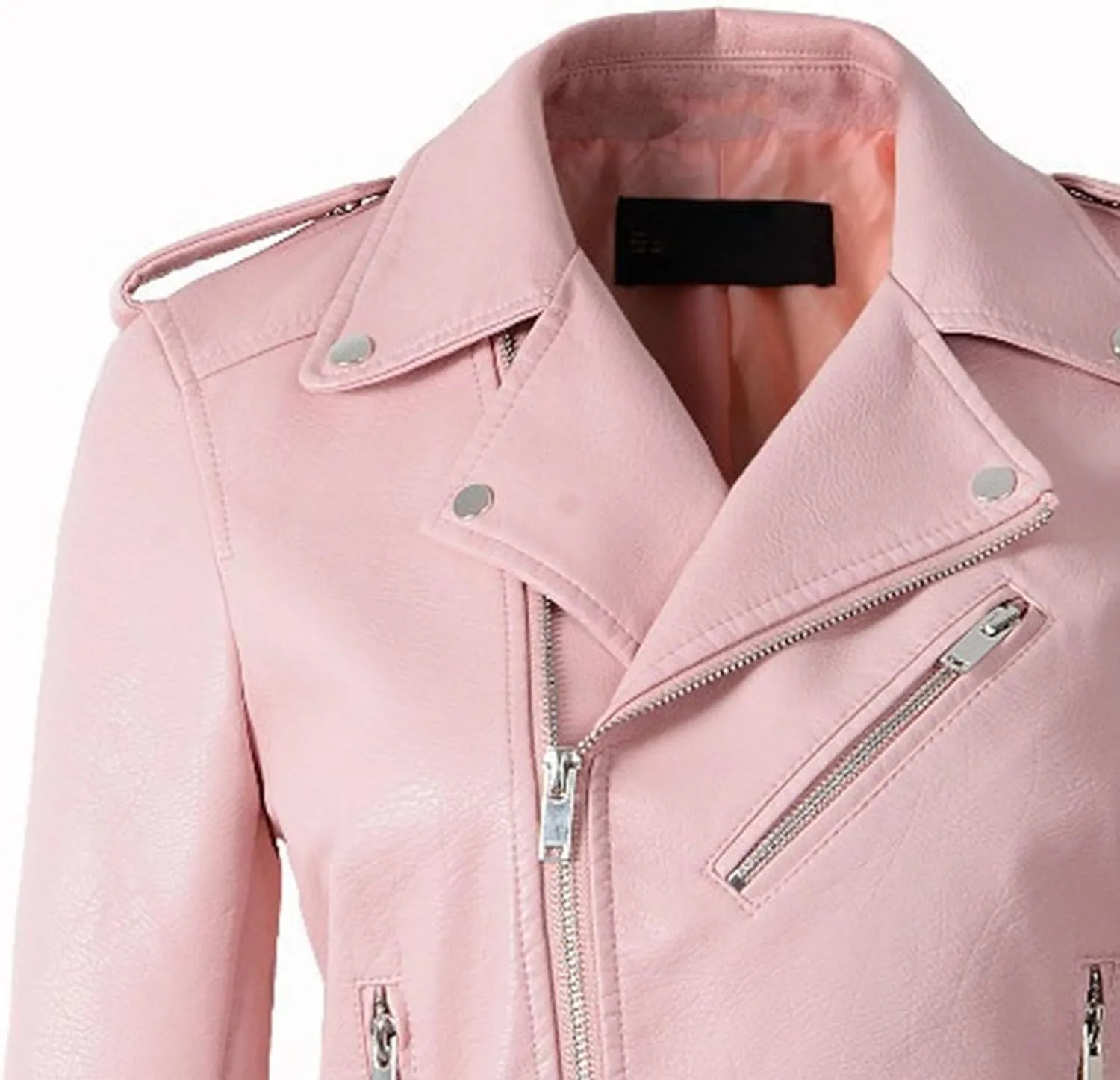 JEKE-DG Women's Washed Cropped Faux Leather Coat Slim Fit Lapel Fashion Coat Jacket Open Front Motorcycle Fall Coats