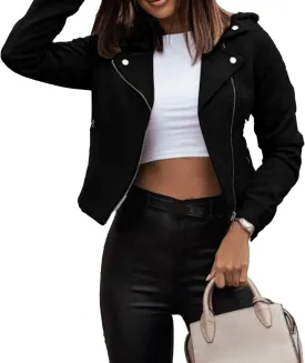 JEsilunmaMY Women's Asymmetric Zip Biker Coats Casual Short Motorcycle Leather Jackets Lightweight Cropped Bomber Outwear