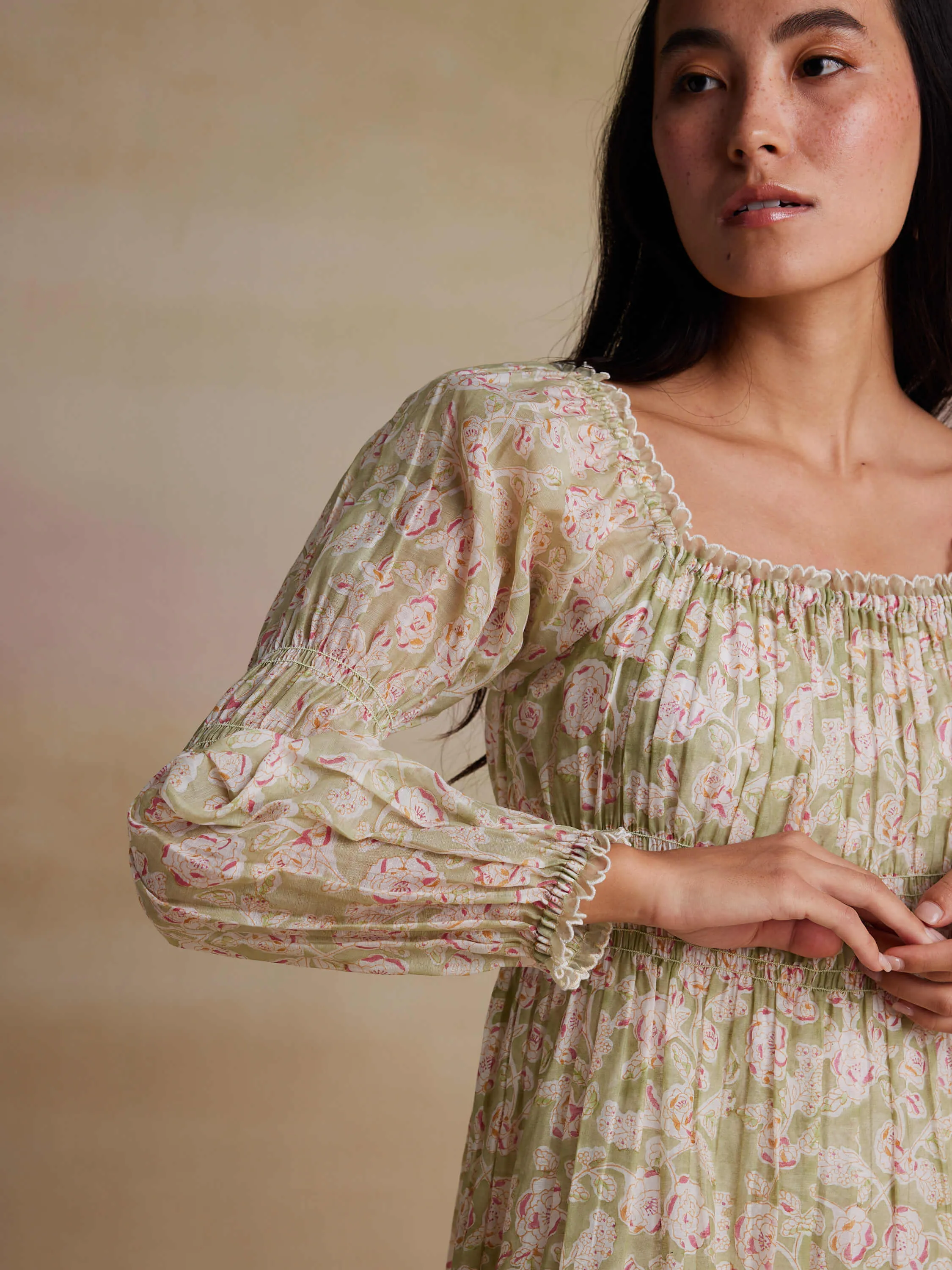 Jojoba Shirred Midi Dress