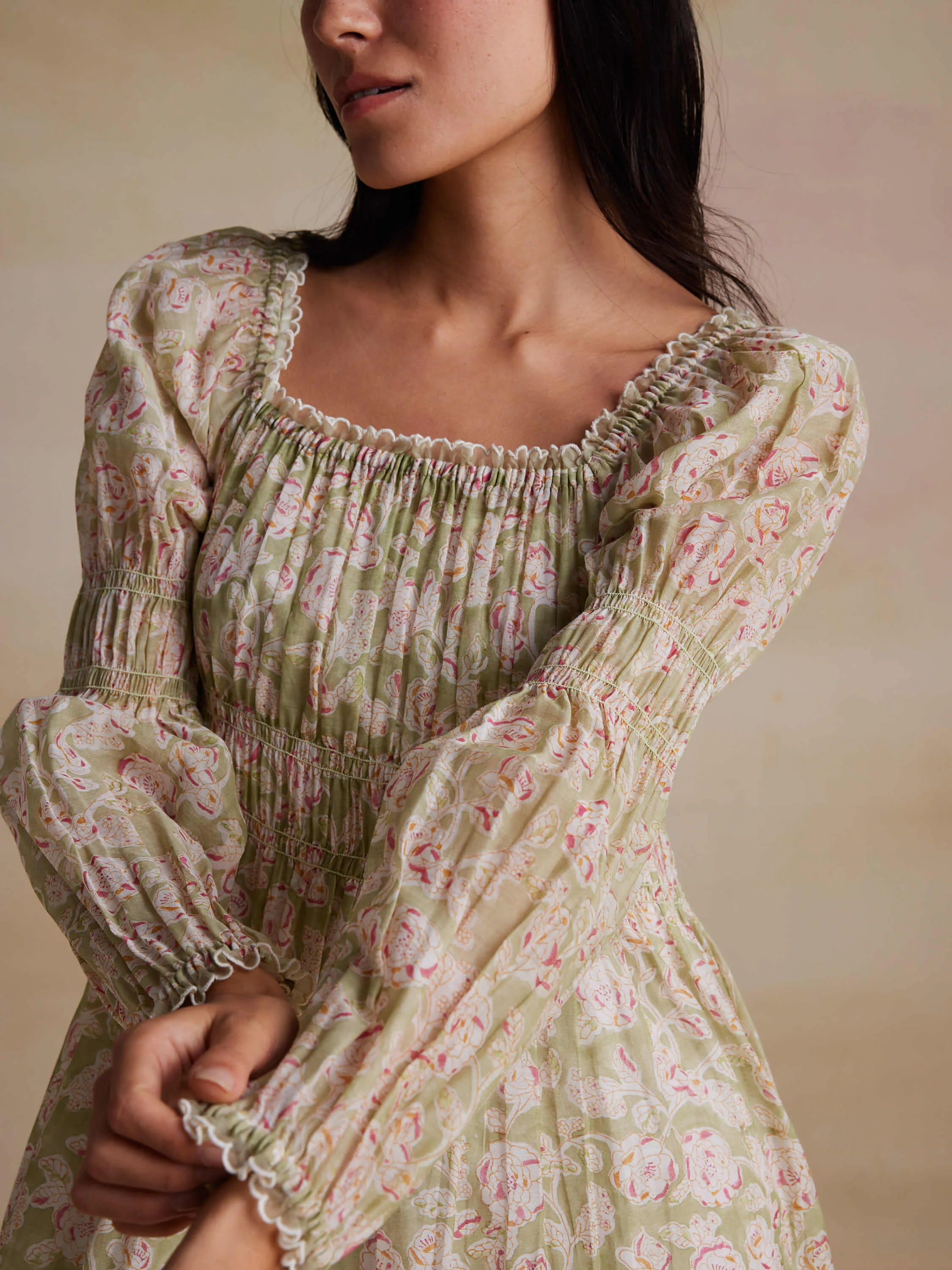 Jojoba Shirred Midi Dress