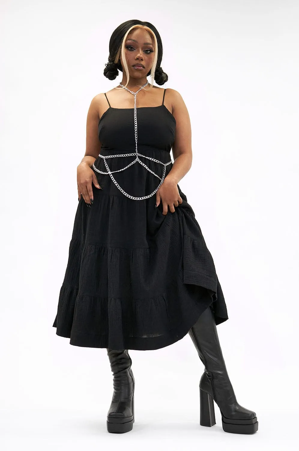 Kate Tiered Gauze Dress - BLACK [Last S, M, L]