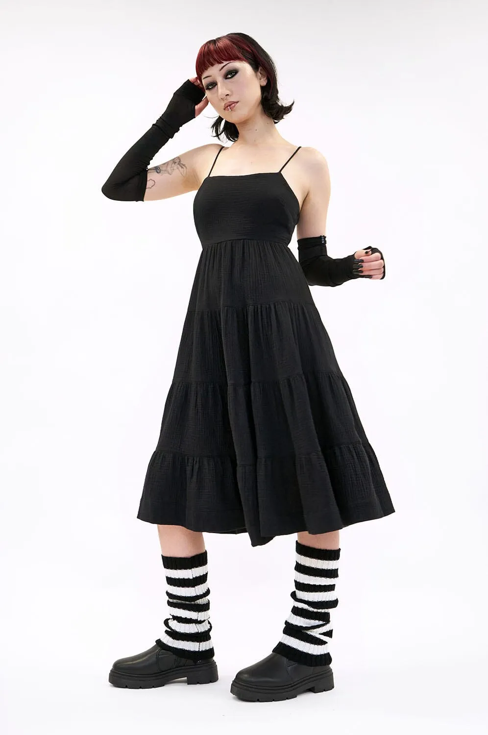 Kate Tiered Gauze Dress - BLACK [Last S, M, L]