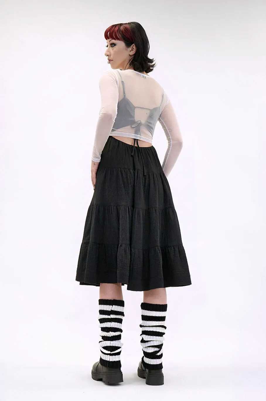 Kate Tiered Gauze Dress - BLACK [Last S, M, L]