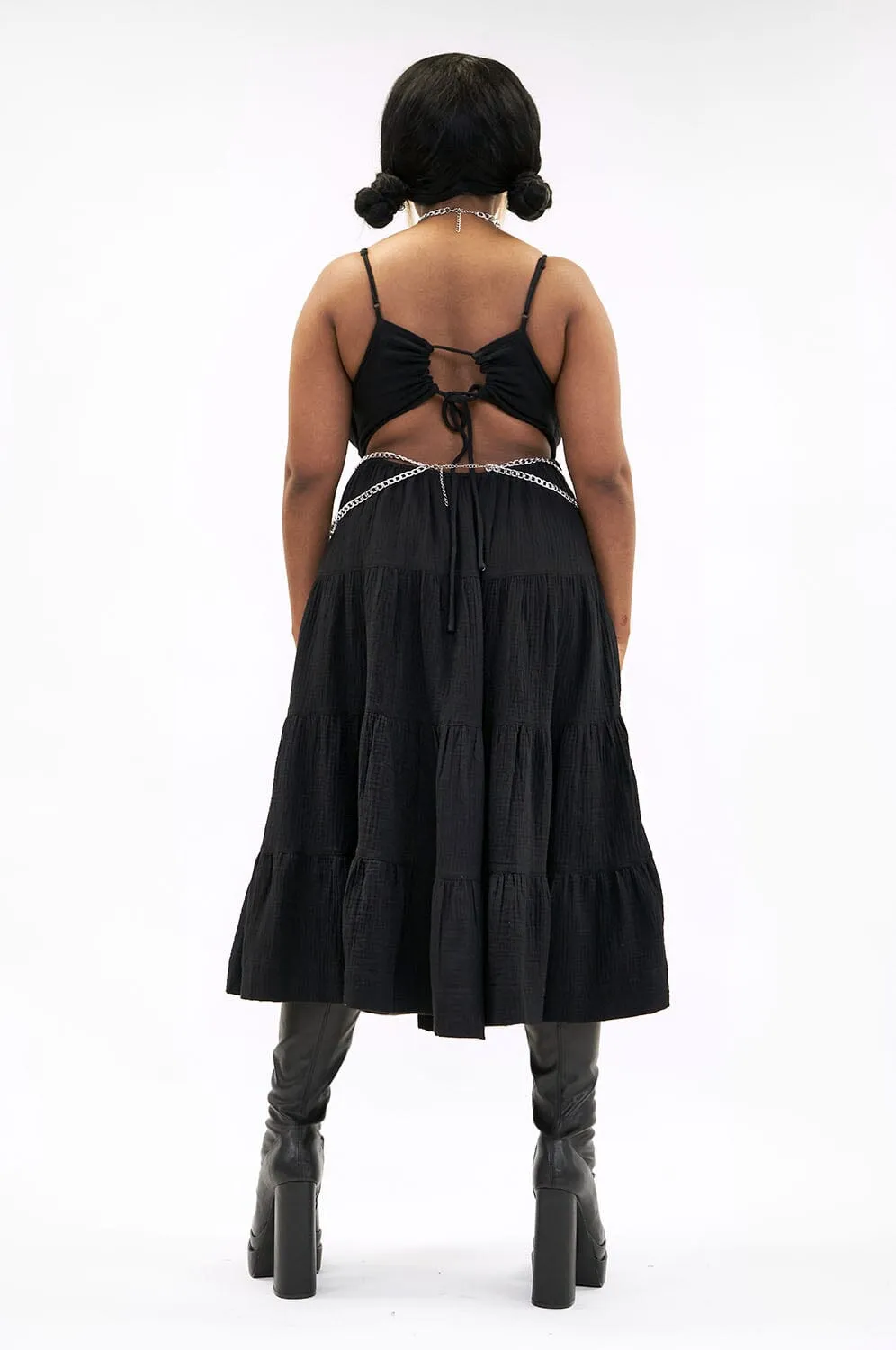 Kate Tiered Gauze Dress - BLACK [Last S, M, L]