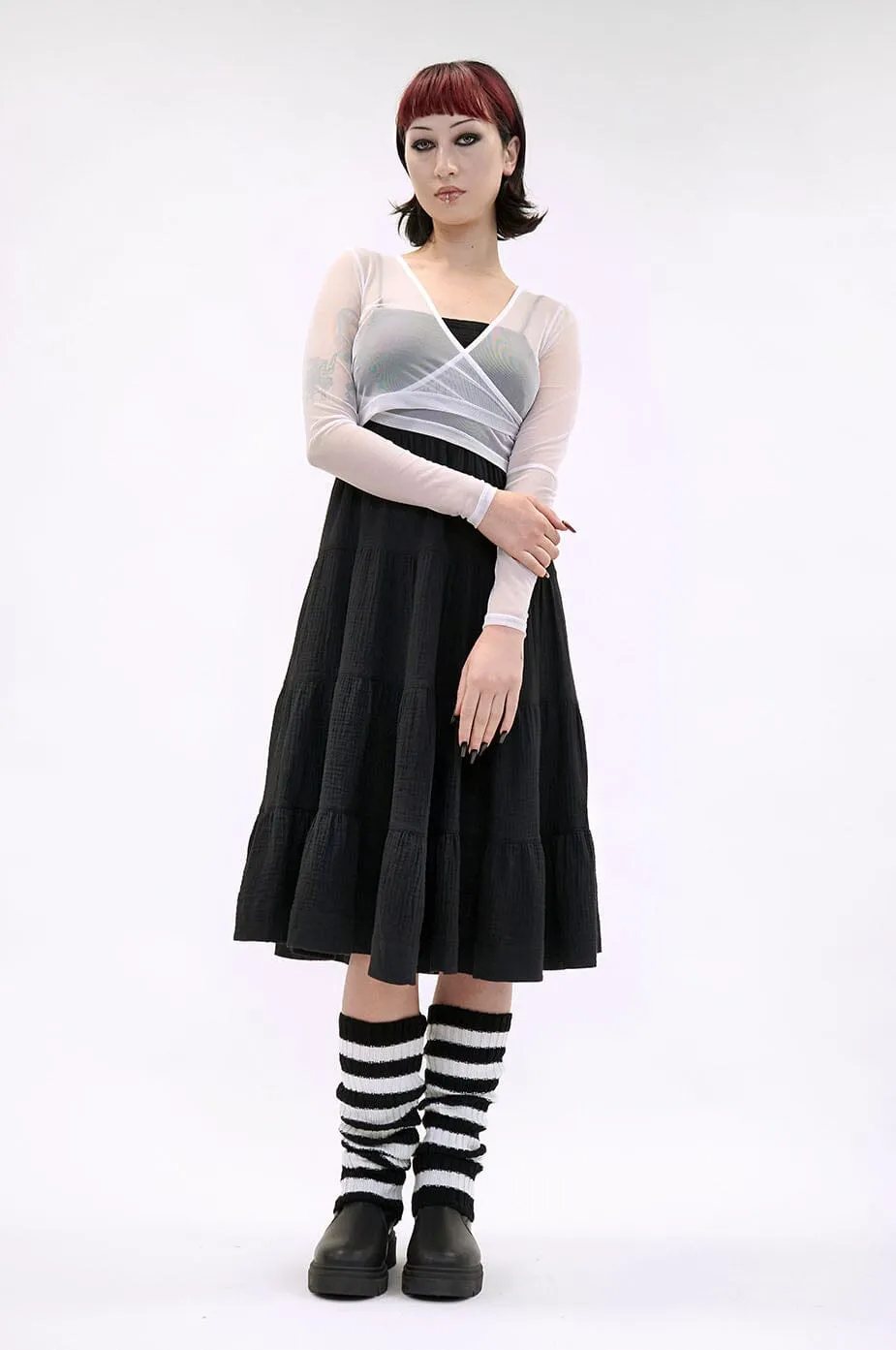 Kate Tiered Gauze Dress - BLACK [Last S, M, L]