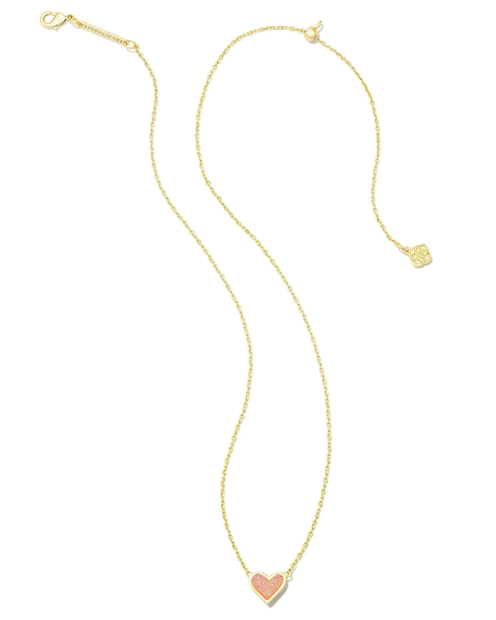 Kendra Scott Framed Ari Heart Short Gold Pendant Necklace in Light Pink Drusy