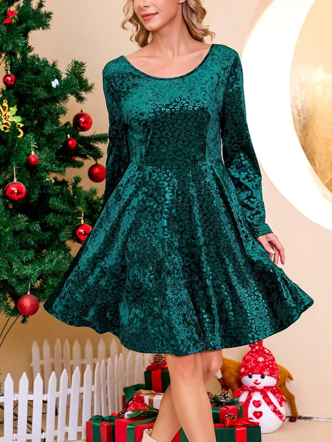 Kormei Womens Fall Knit Round Neck Casual Long Sleeve A Line Flowy Elegant Short Swing Party Dress