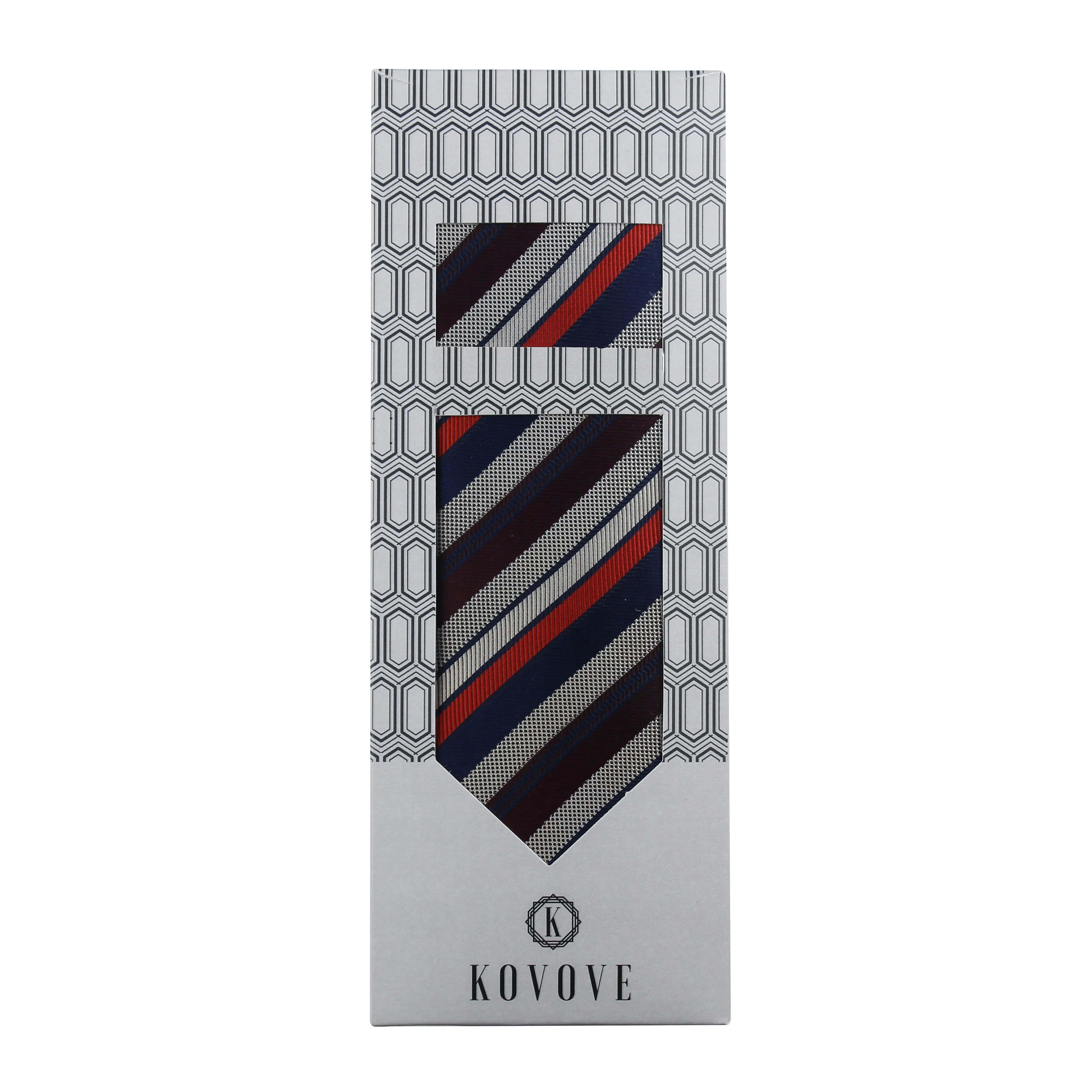 Kovove Classy Blue Striped Necktie and Pocket Square Gift Box