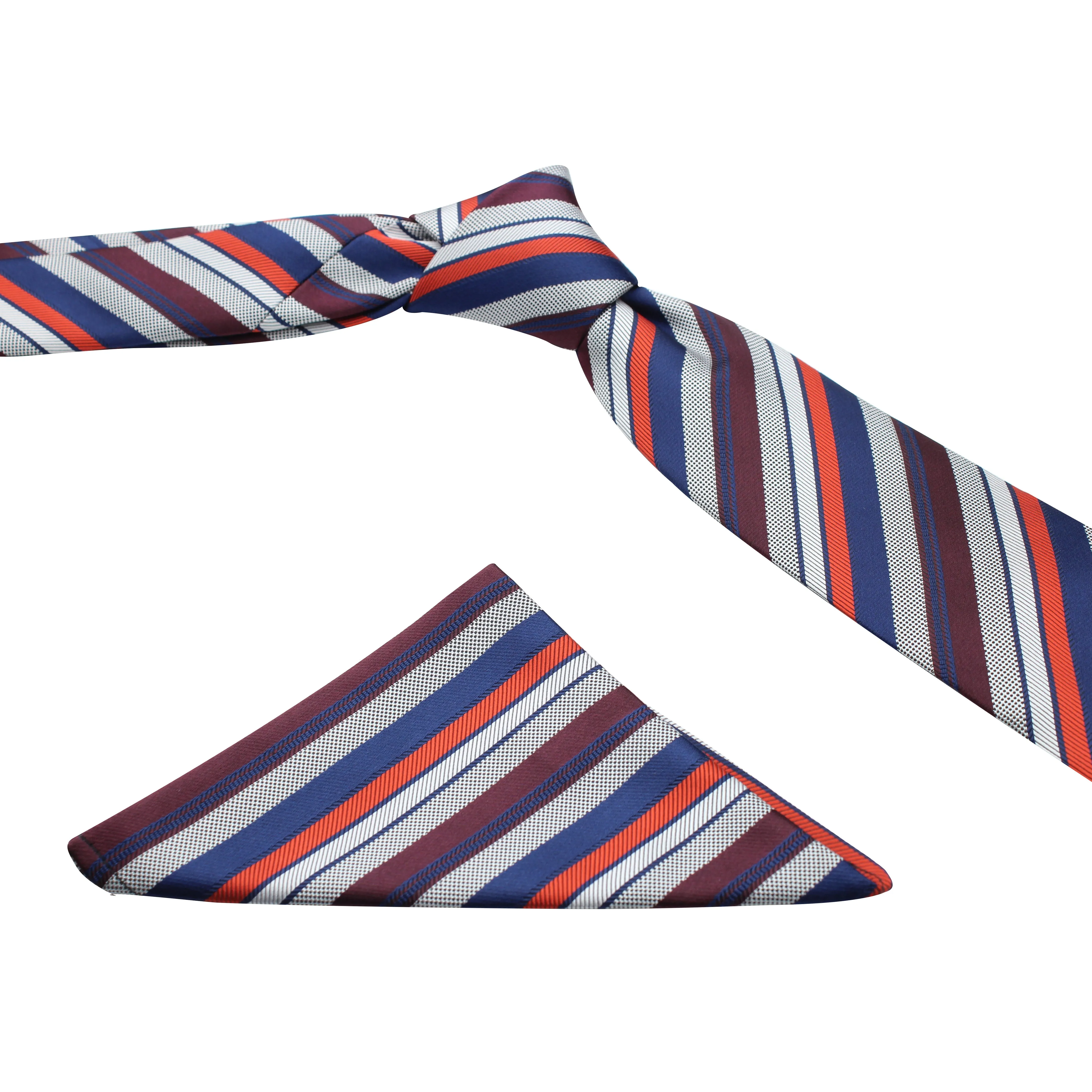 Kovove Classy Blue Striped Necktie and Pocket Square Gift Box
