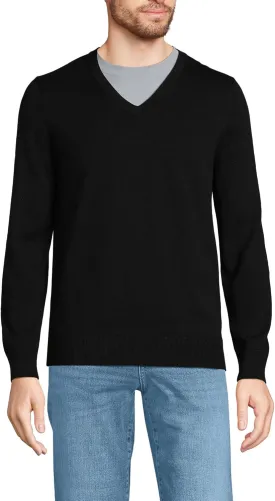 Lands' End Men's Fine Gauge Cotton V Neck Sweater