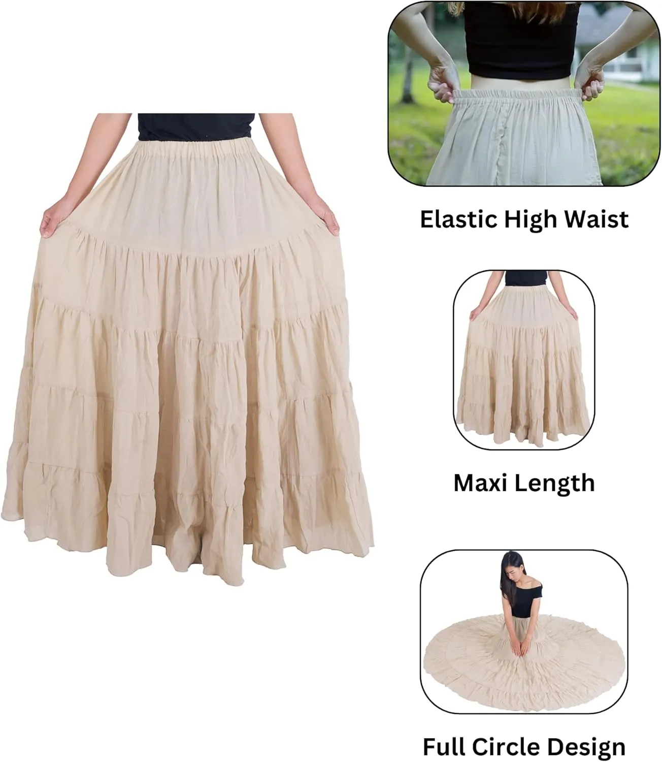 Lannaclothesdesign Women's Cotton Long Ruffle Full Circle Long Skirts Maxi Skirt