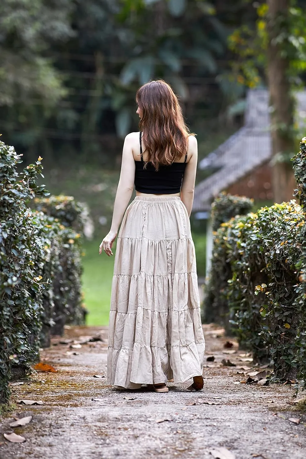 Lannaclothesdesign Women's Cotton Long Ruffle Full Circle Long Skirts Maxi Skirt
