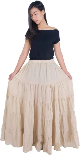 Lannaclothesdesign Women's Cotton Long Ruffle Full Circle Long Skirts Maxi Skirt
