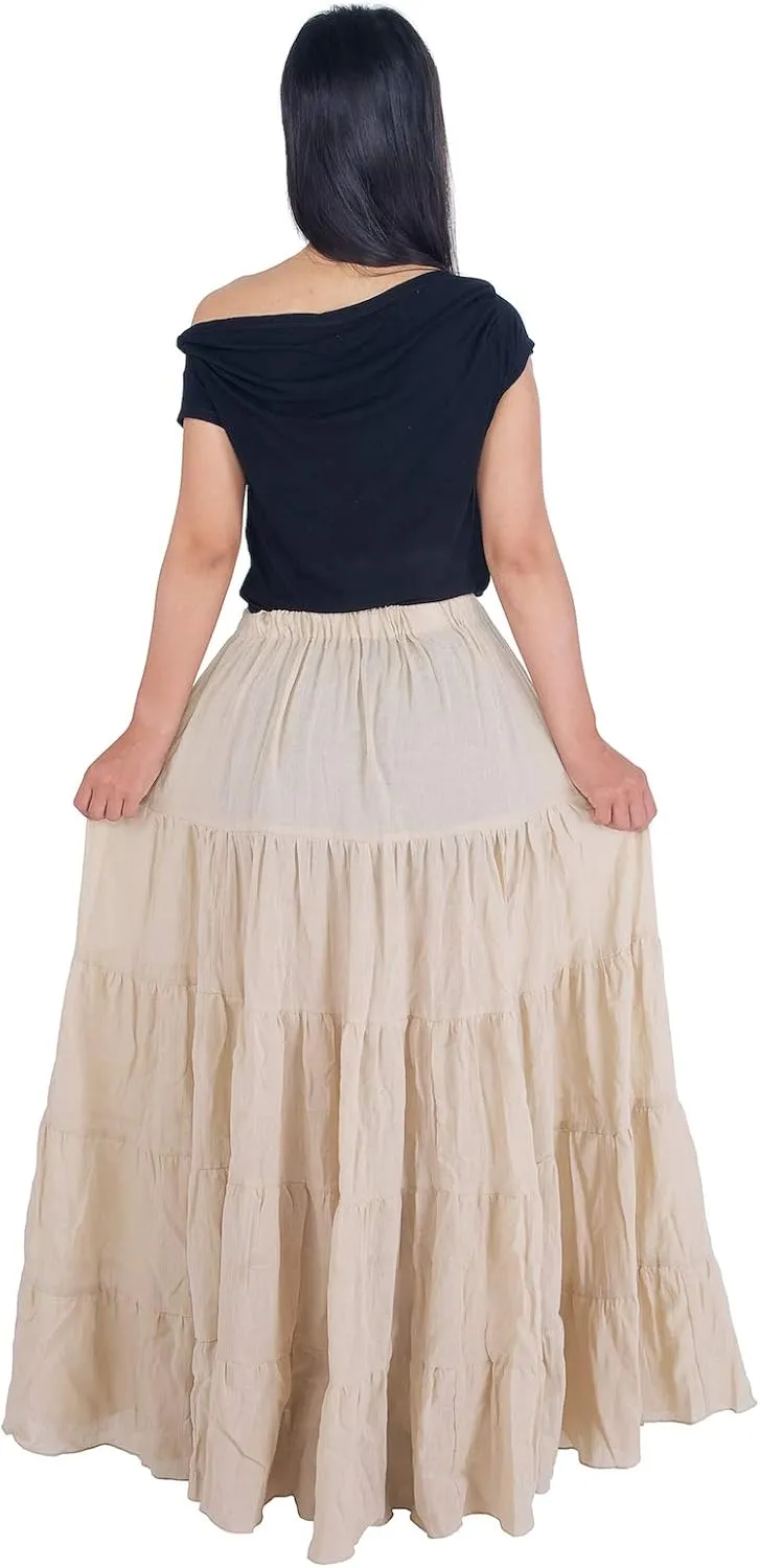 Lannaclothesdesign Women's Cotton Long Ruffle Full Circle Long Skirts Maxi Skirt