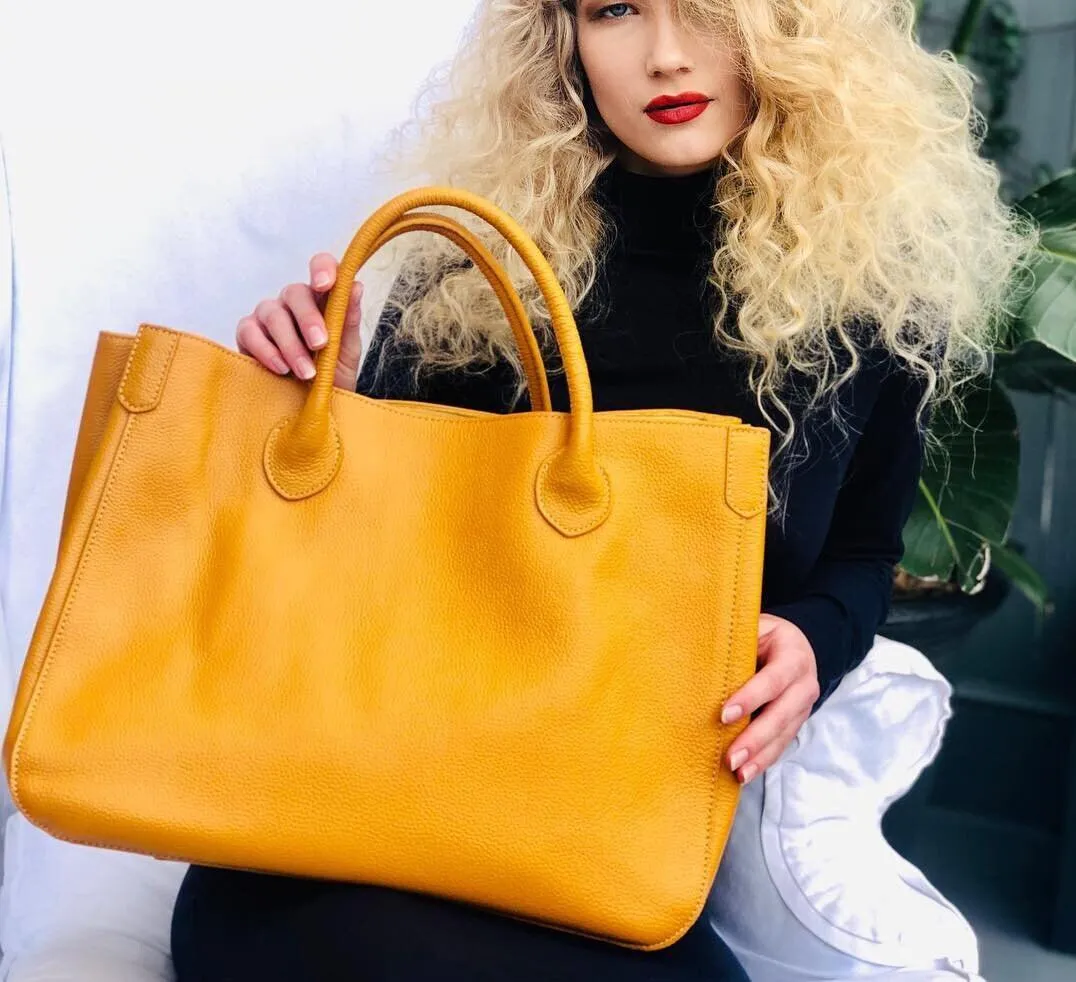 Large Designer Leather Tote Bag ｜ Cowhide Leather Classic Bag ｜ Must-have Fashion DesignerBag ｜ Leather Weekend Bag｜Christmas gifts