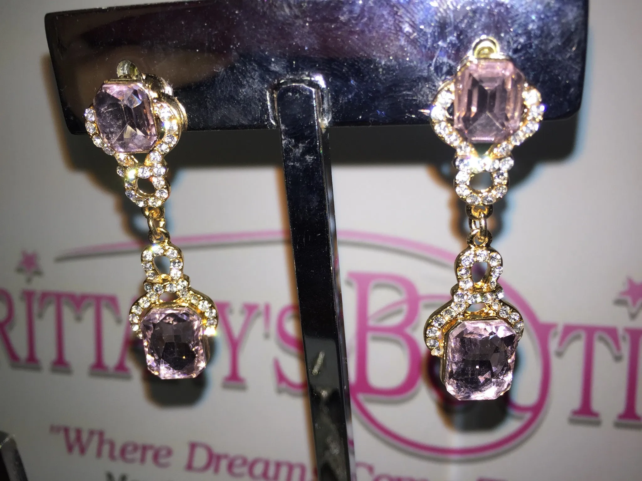 Light Pink Rhinestone Earrings