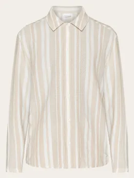 Loose jacquard woven striped shirt - GOTS/Vegan - Beige stripe