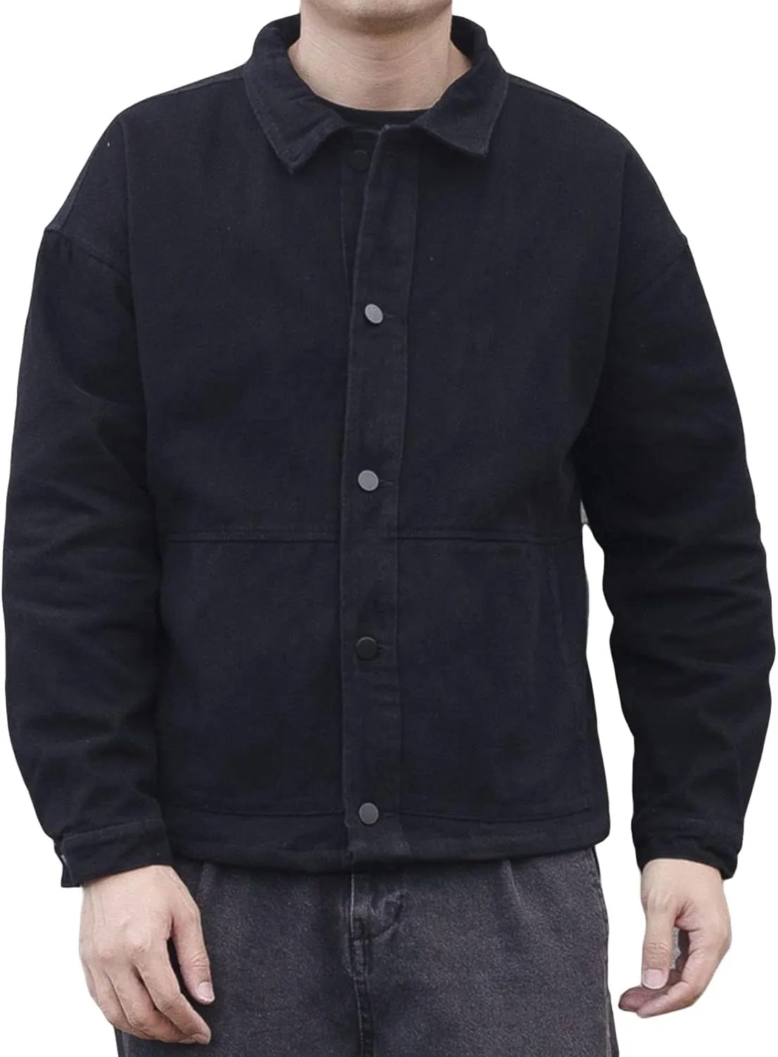Maiyifu-GJ Black Jean Jacket for Men Casual Classic Lapel Denim Jacket Distressed Slim Fit Washed Trucker Jean Coat