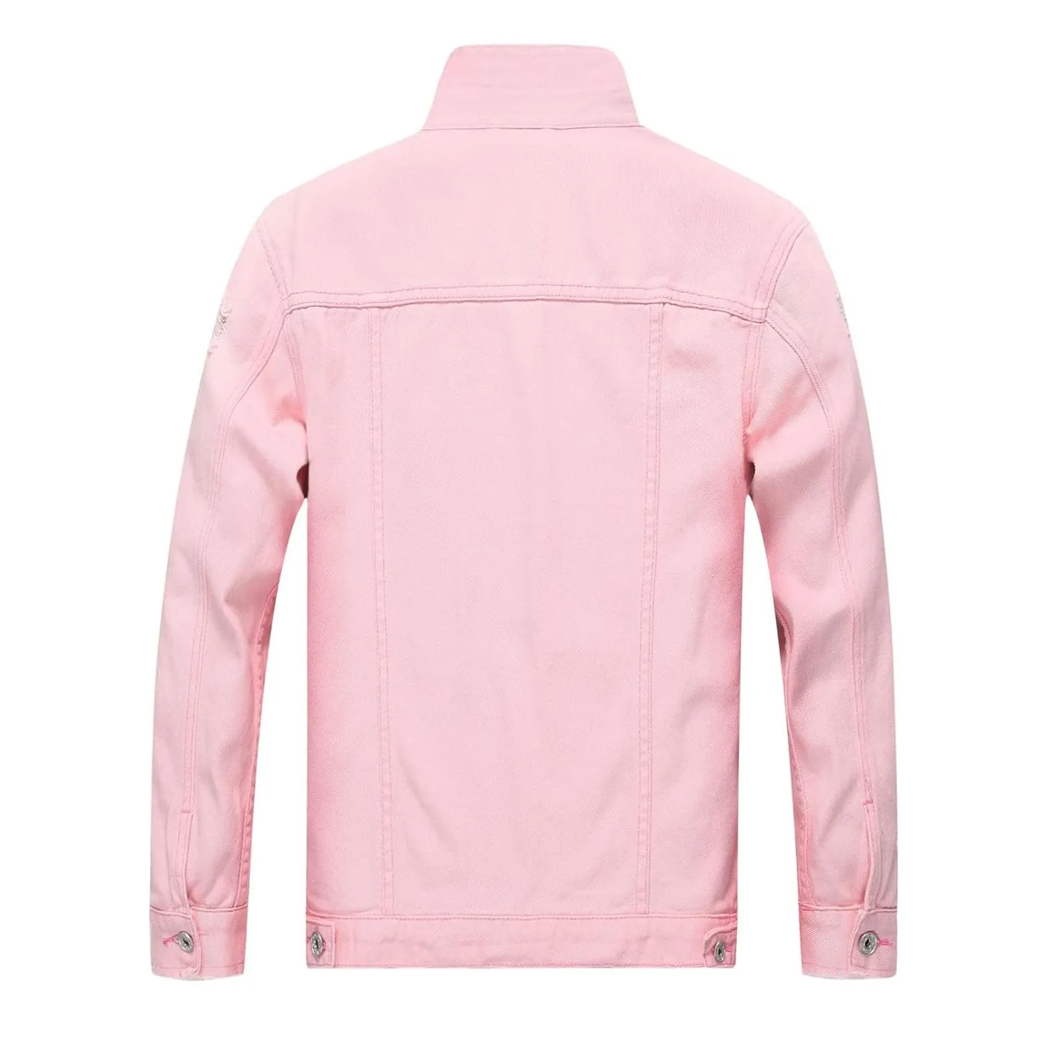 Maiyifu-GJ Jean Jacket for Men Distressed Button Down Denim Jacket Casual Slim Fit Ripped Jean Coat with Holes (Pink,3X-Large)