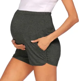 Maternity Workout Shorts Comfy Pregnancy Pants Over Belly Strerchy Maternity Activewear Jogger Lounge Pajama Shorts with Pockets(Dusty Gray, Medium)