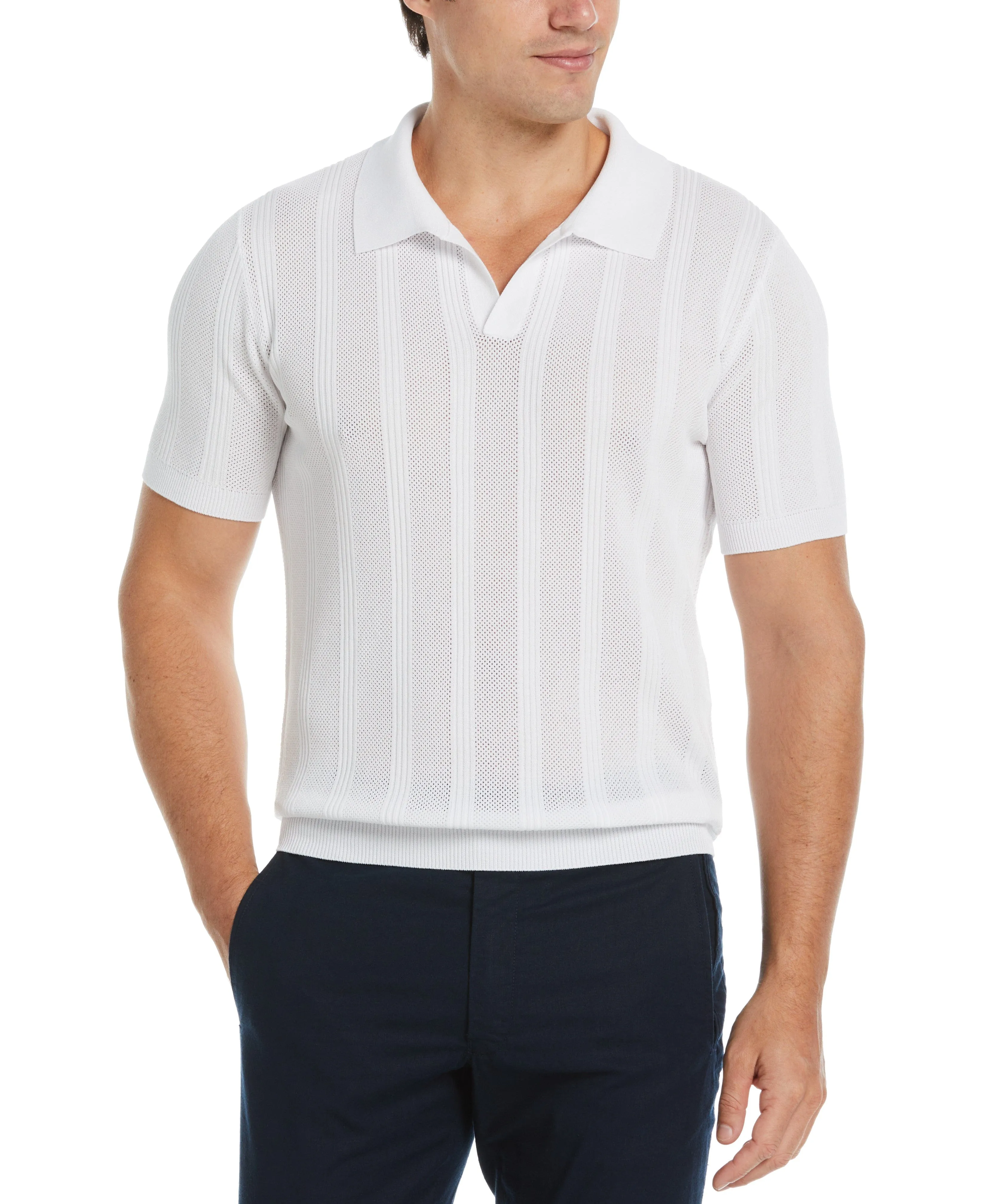 Mesh Stripe Polo Sweater