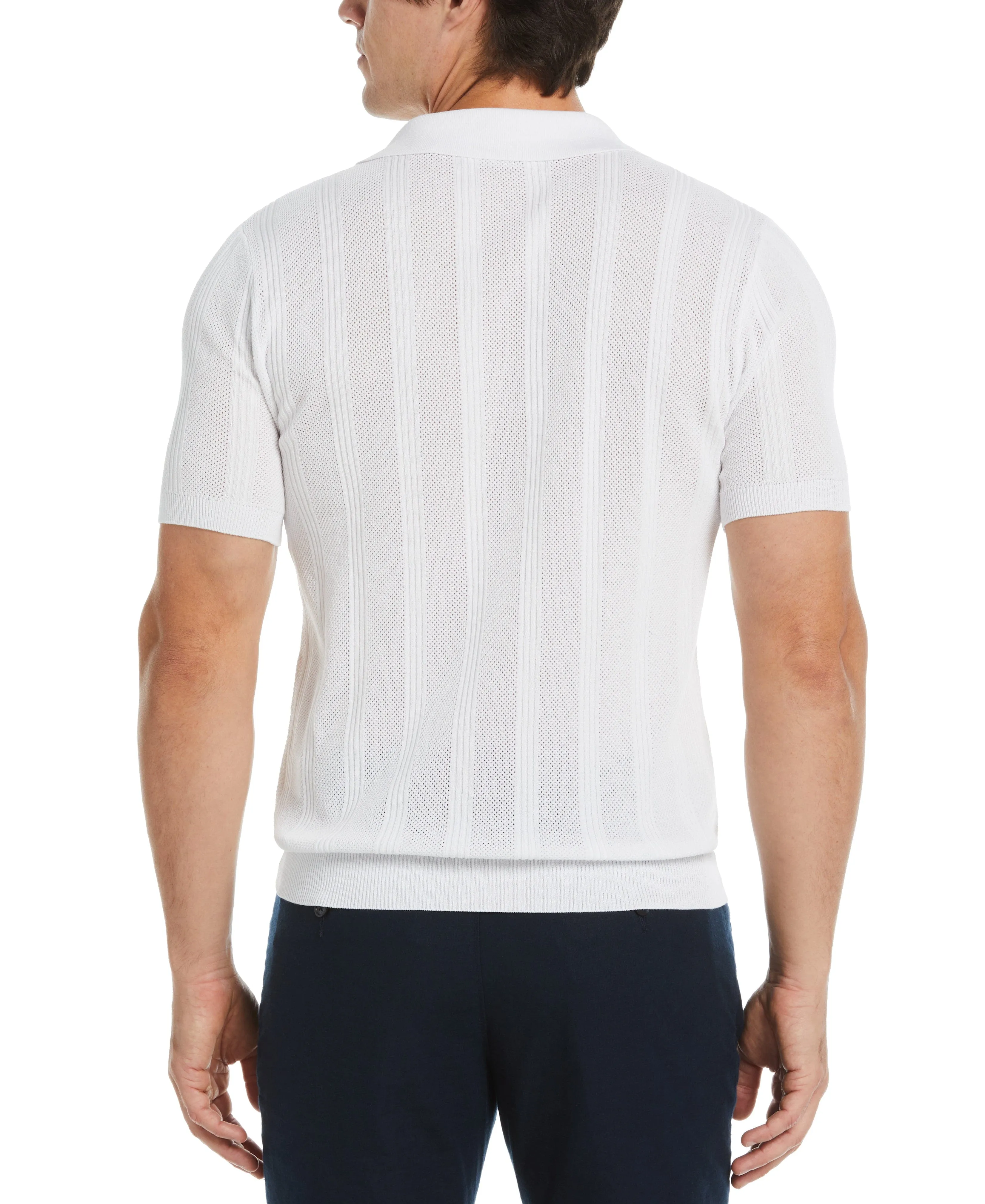 Mesh Stripe Polo Sweater