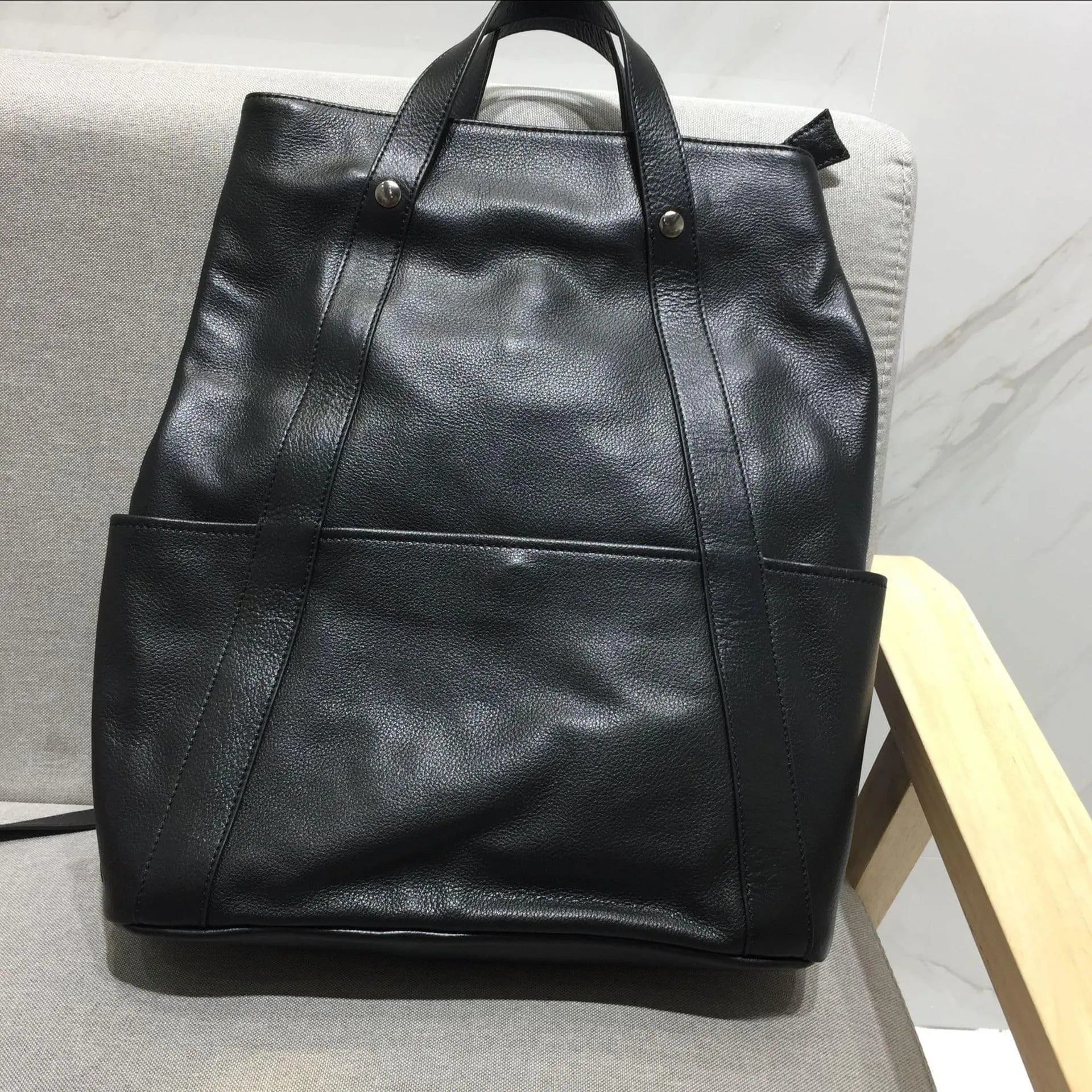 Minimalist brown/black cowhide leather backpack women, leather handbag men, Handcrafted Leather rectangle backpack laptop bag, Gift for Her