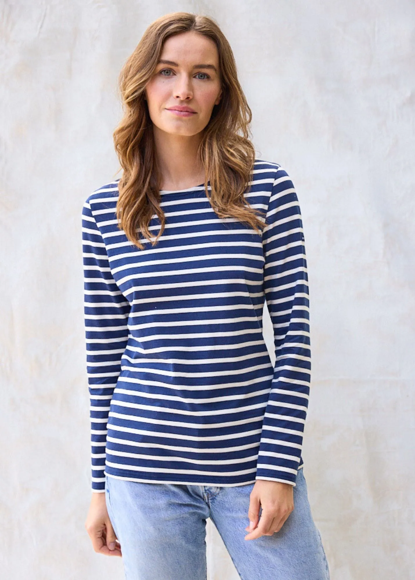 MINQUIDAME - Breton Striped Shirt with Long Sleeve | Soft Cotton | Women Fit (NAVY / ECRU)