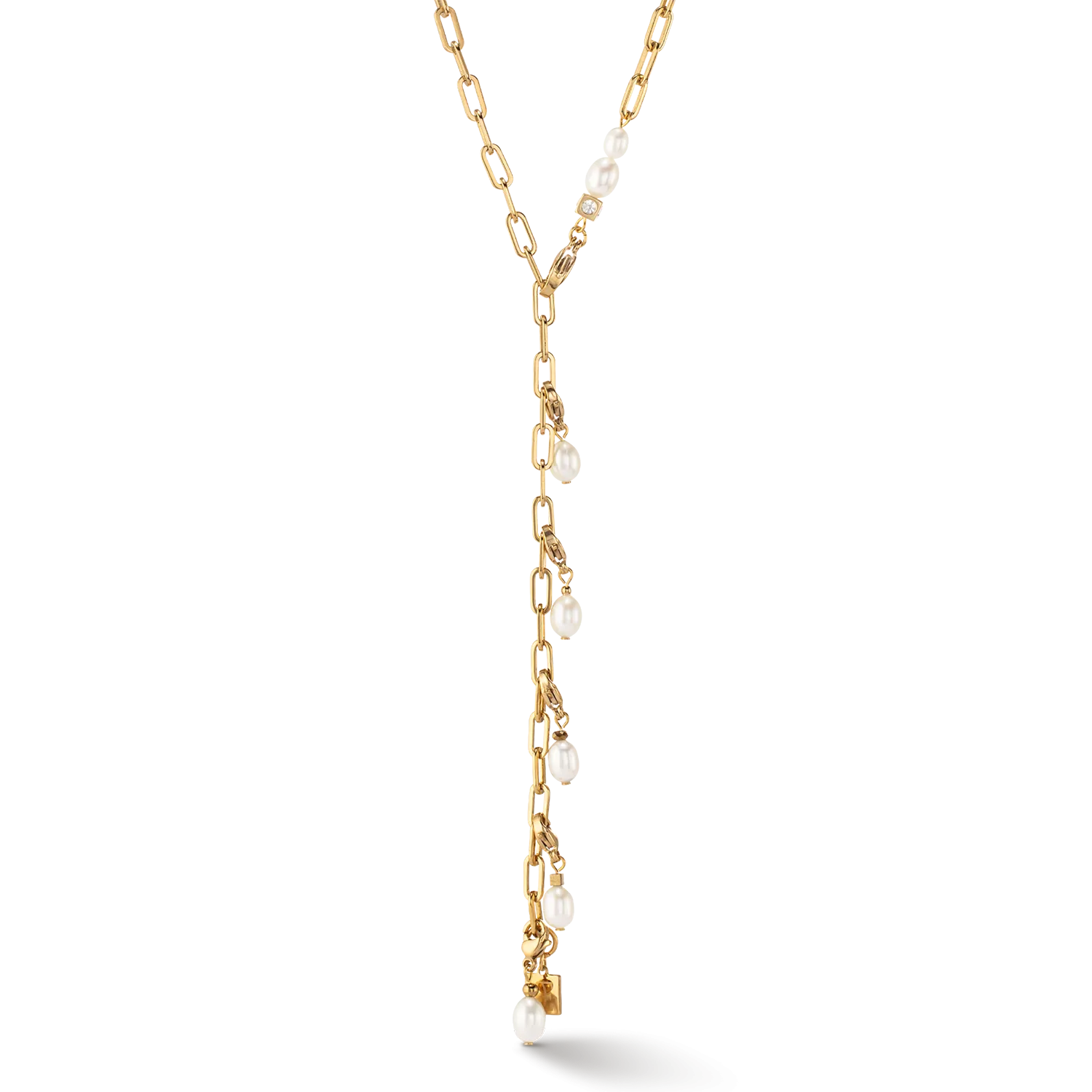 Modern chain necklace with freshwater pearl charms gold