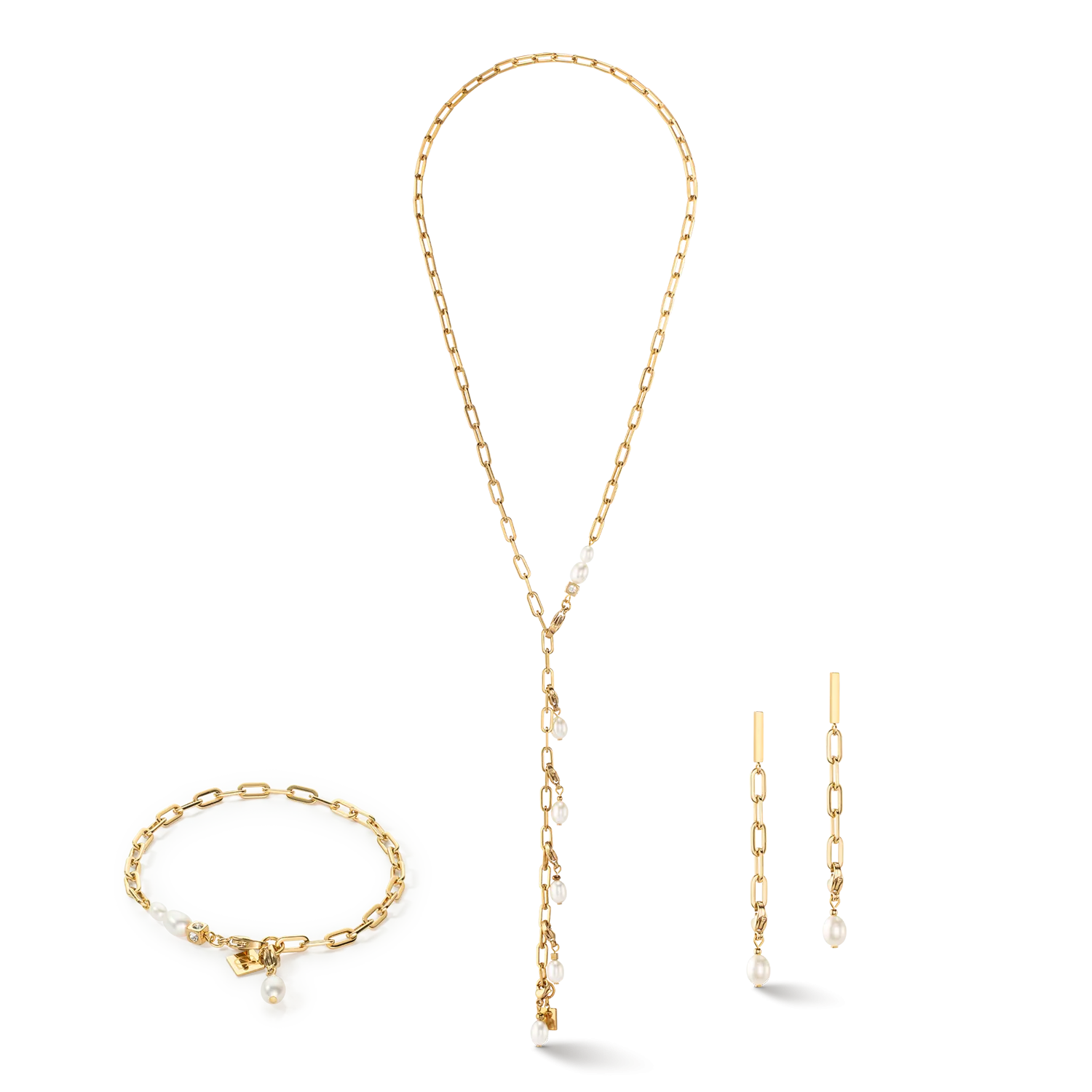 Modern chain necklace with freshwater pearl charms gold