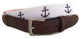 Nautical Anchor and Red Seersucker Leather Belt