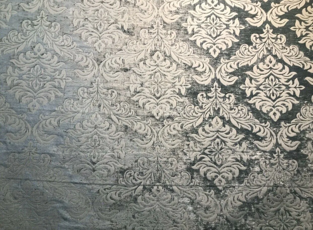 NEW Duke Albert Double Sided Burnout Chenille Velvet Fabric- Gray Upholstery Medallion