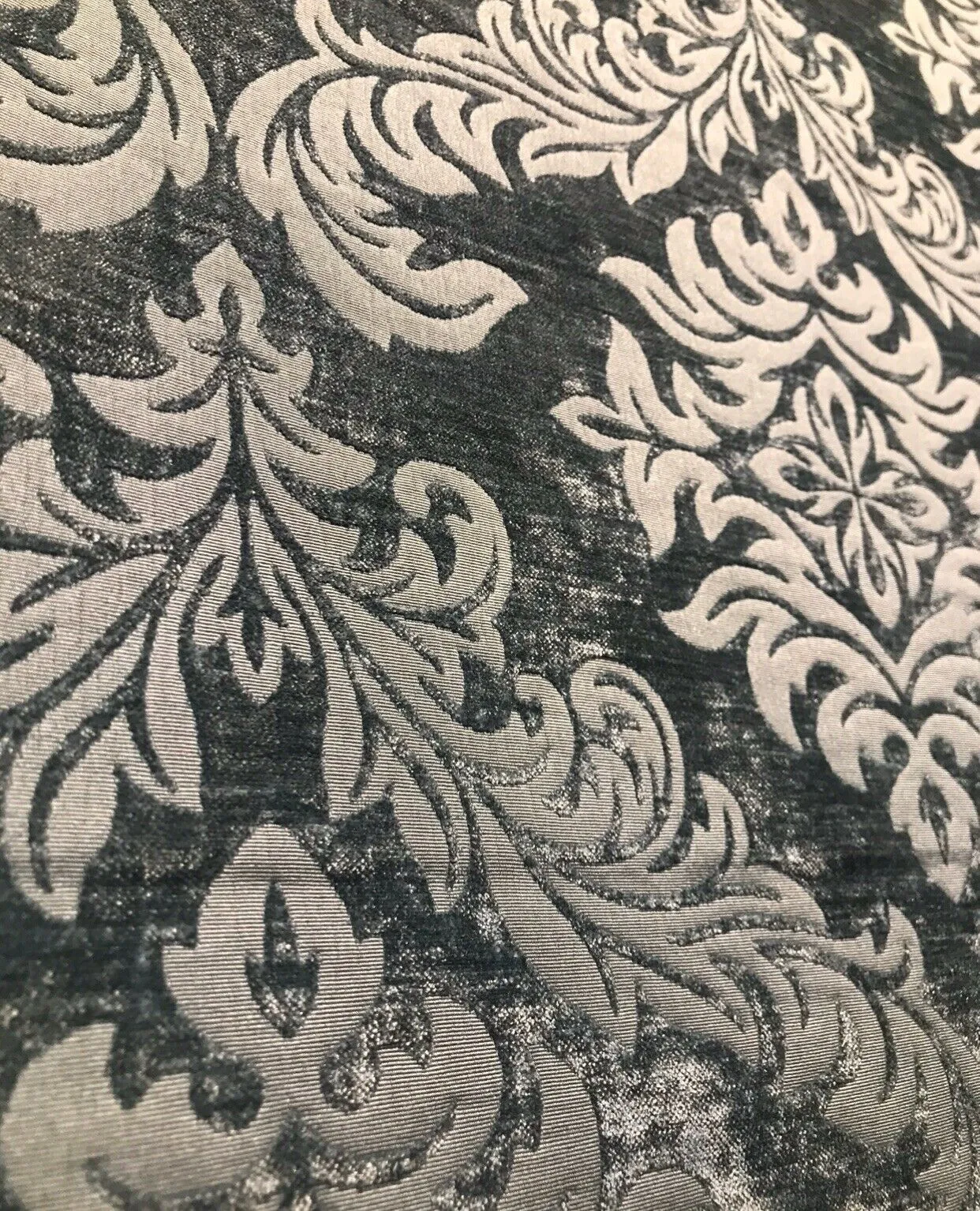 NEW Duke Albert Double Sided Burnout Chenille Velvet Fabric- Gray Upholstery Medallion