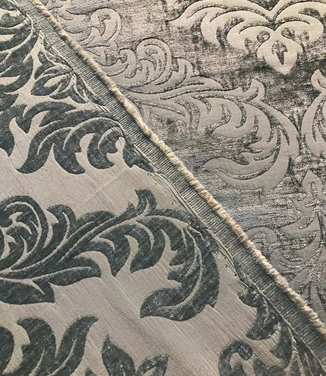 NEW Duke Albert Double Sided Burnout Chenille Velvet Fabric- Gray Upholstery Medallion