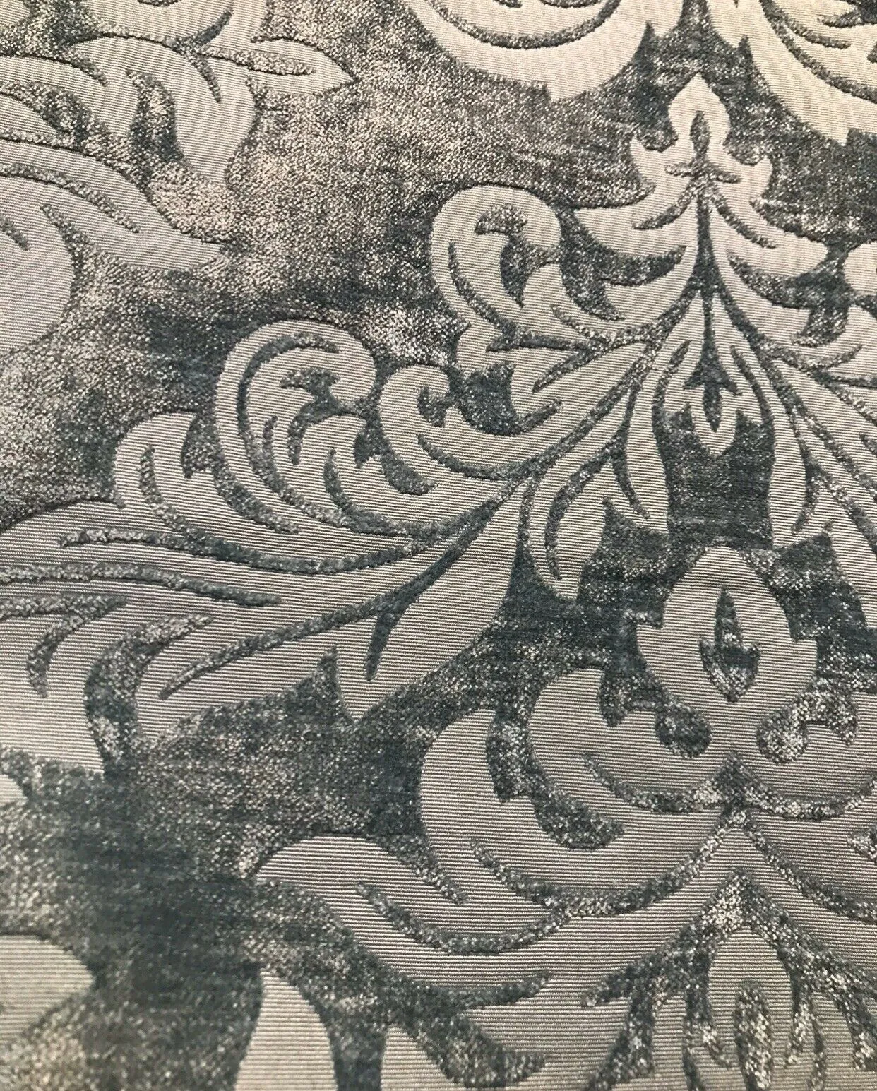 NEW Duke Albert Double Sided Burnout Chenille Velvet Fabric- Gray Upholstery Medallion