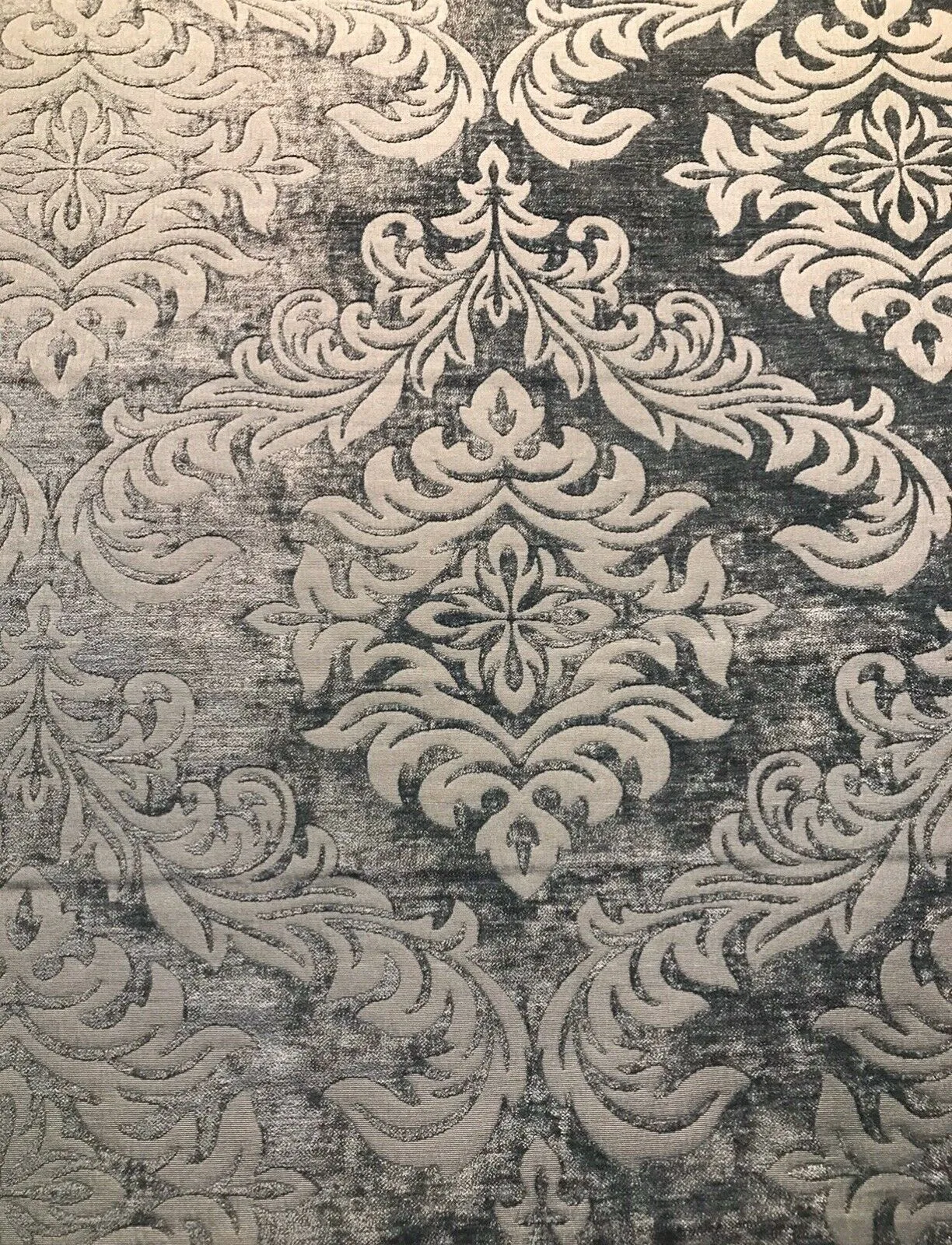 NEW Duke Albert Double Sided Burnout Chenille Velvet Fabric- Gray Upholstery Medallion