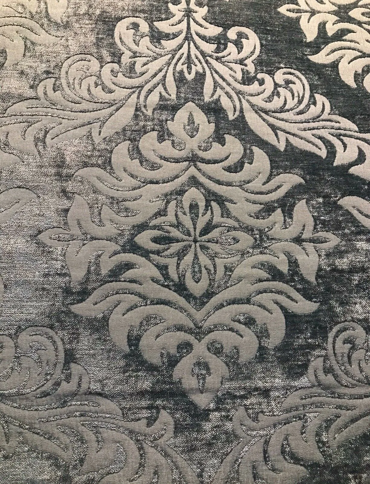 NEW Duke Albert Double Sided Burnout Chenille Velvet Fabric- Gray Upholstery Medallion