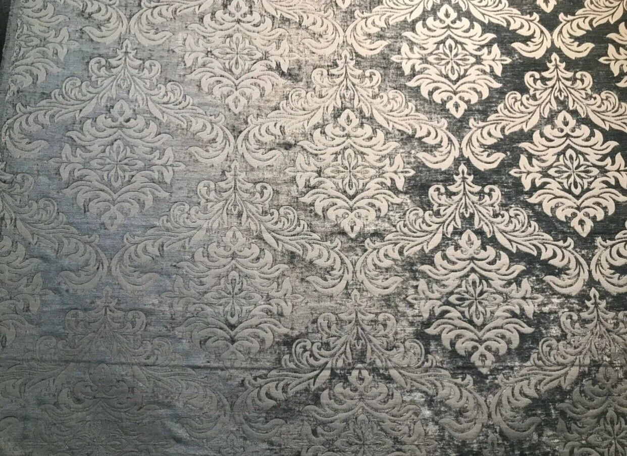 NEW Duke Albert Double Sided Burnout Chenille Velvet Fabric- Gray Upholstery Medallion