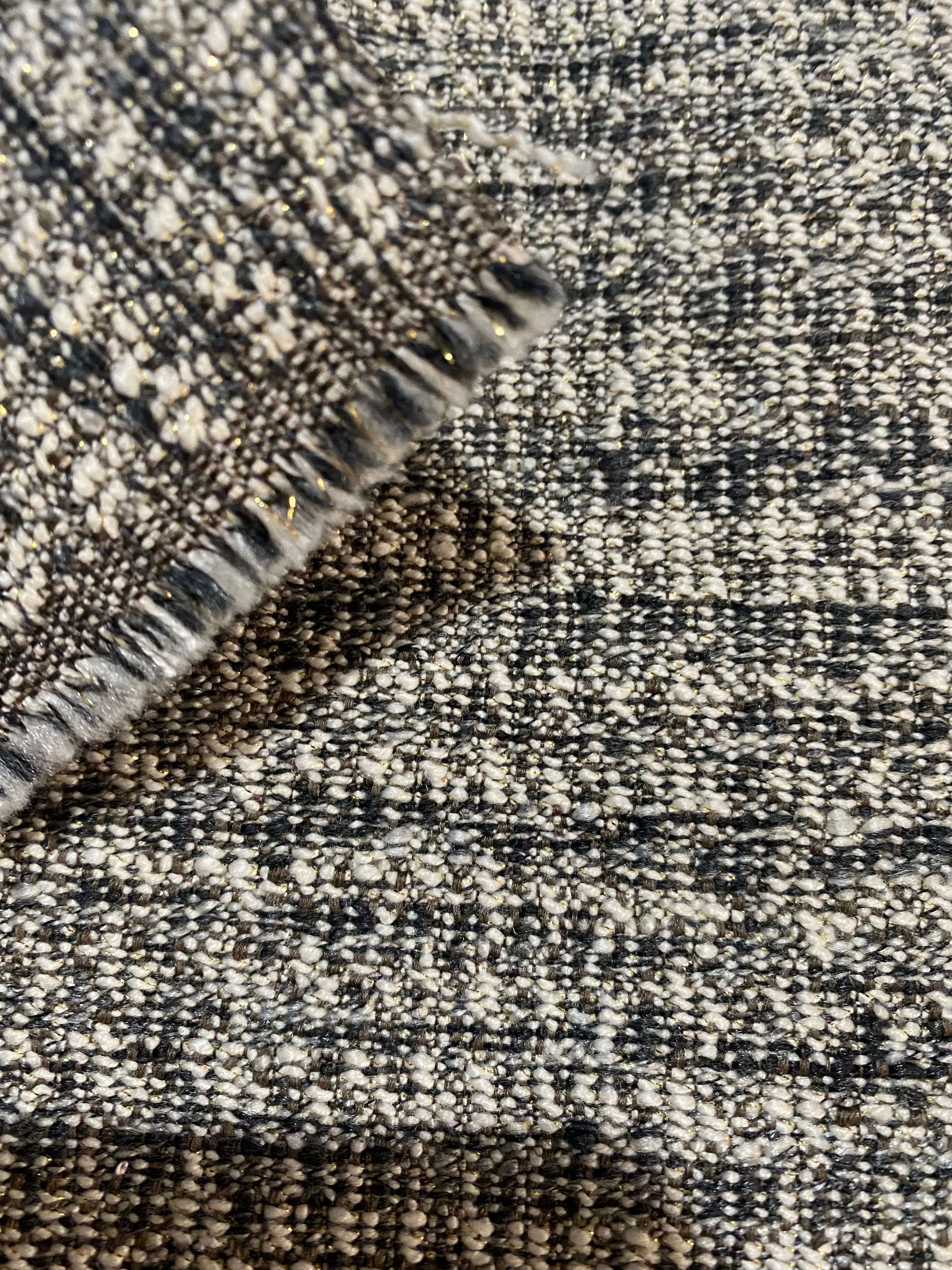 NEW Lady Day Designer Upholstery Boucle Tweed Fabric in Brown, Black, Gold  Melange