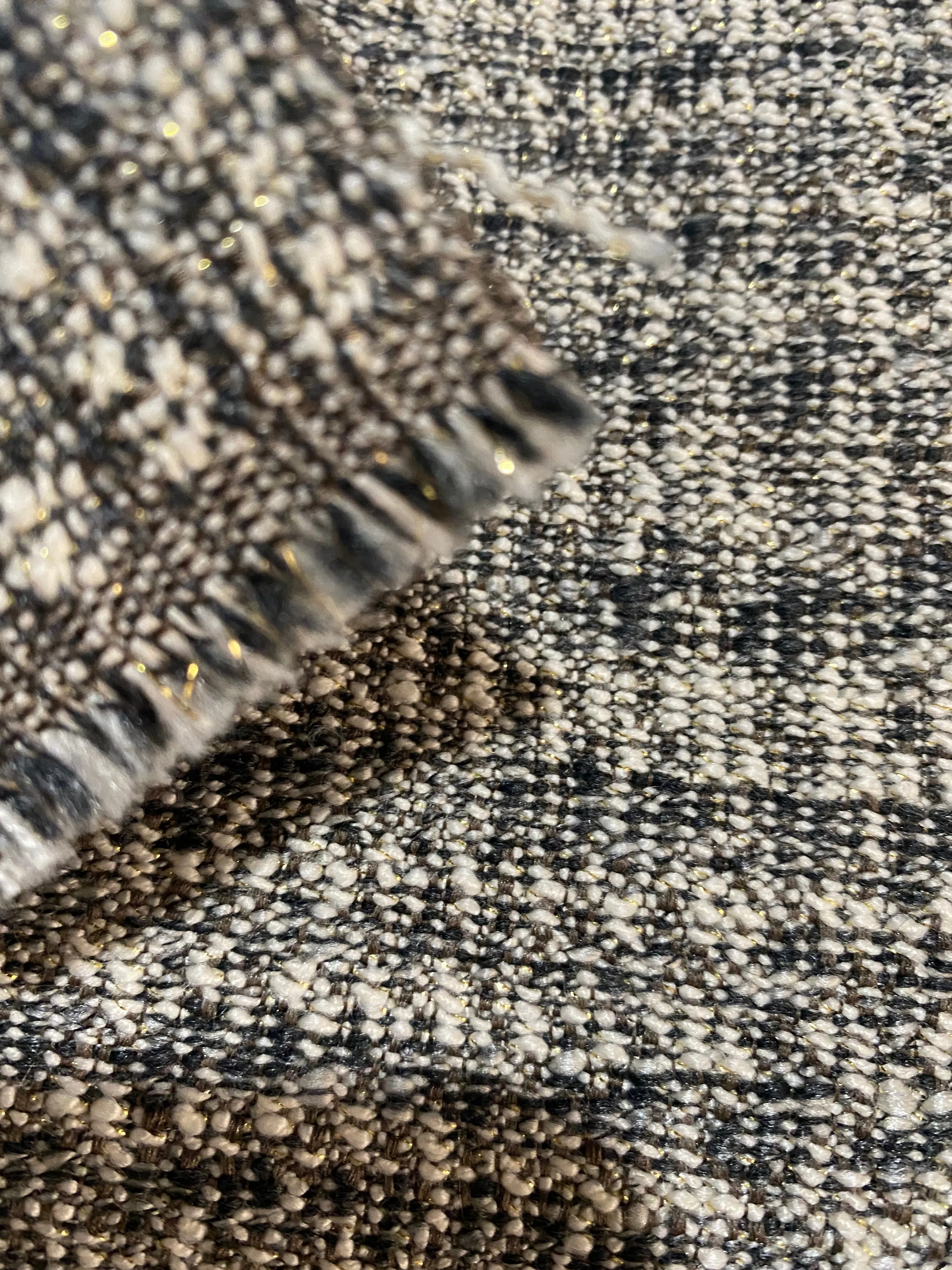 NEW Lady Day Designer Upholstery Boucle Tweed Fabric in Brown, Black, Gold  Melange