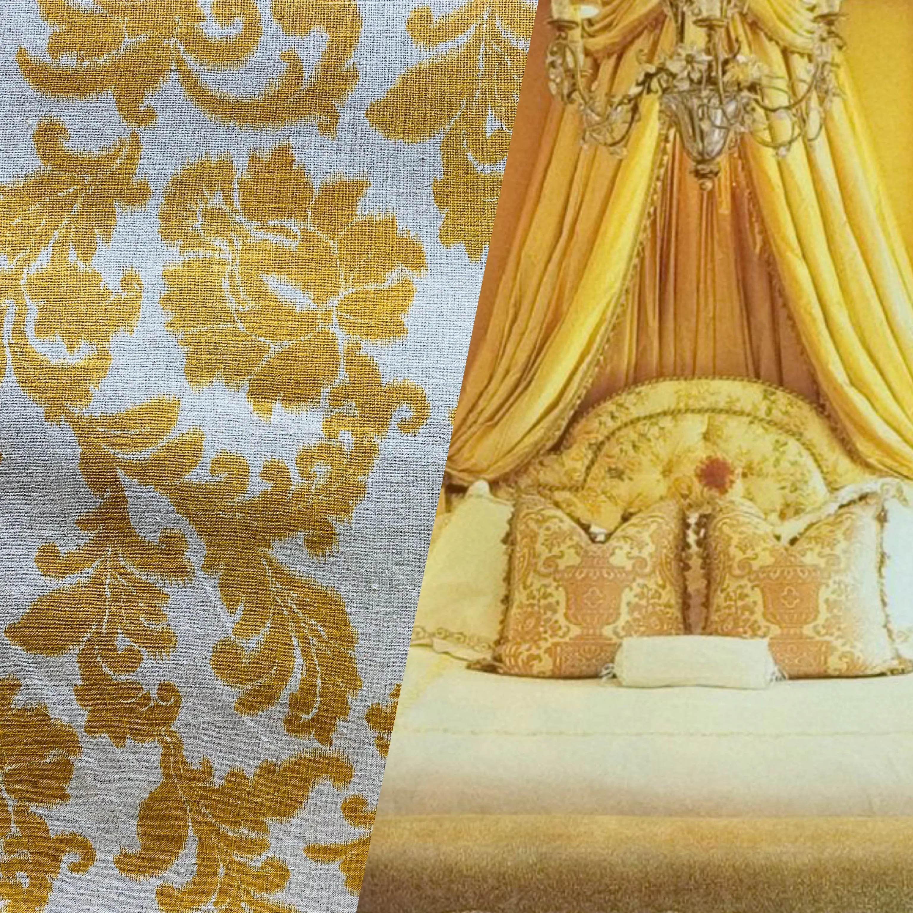 NEW Lady Lily Linen Inspired Upholstery Damask Brocade Drapery Sunflower Yellow Fabric