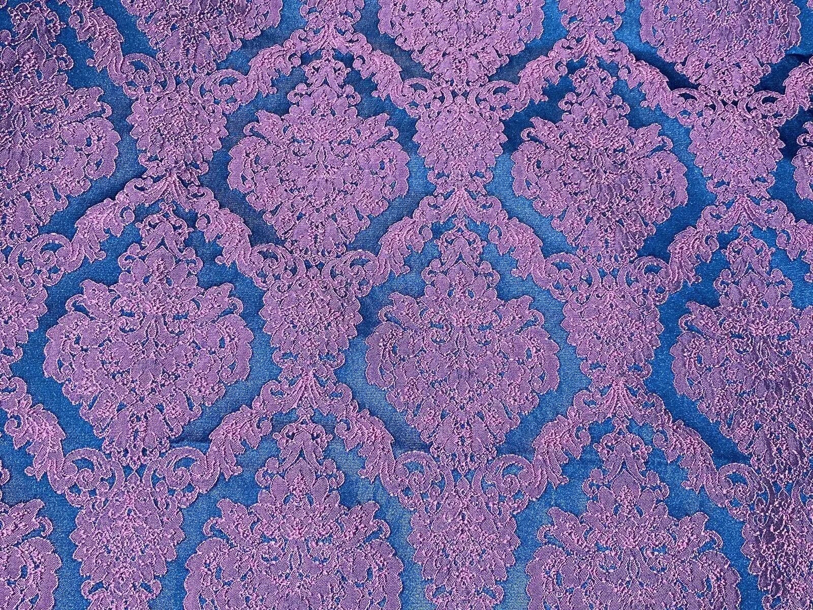NEW Princess Giselle Designer Medallion Satin Drapery Upholstery Fabric - Fuchsia Pink & Navy Blue
